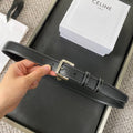 CELINE BELT 25MM IN BLACK REVERSIBLE ITALIAN CALFSKIN WITH VINTAGE SILVER BUCKLE WHITE STITCHING