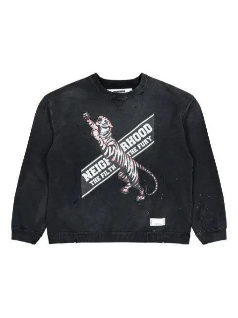 Neighborhood tiger-graphic faded-effect sweatshirt