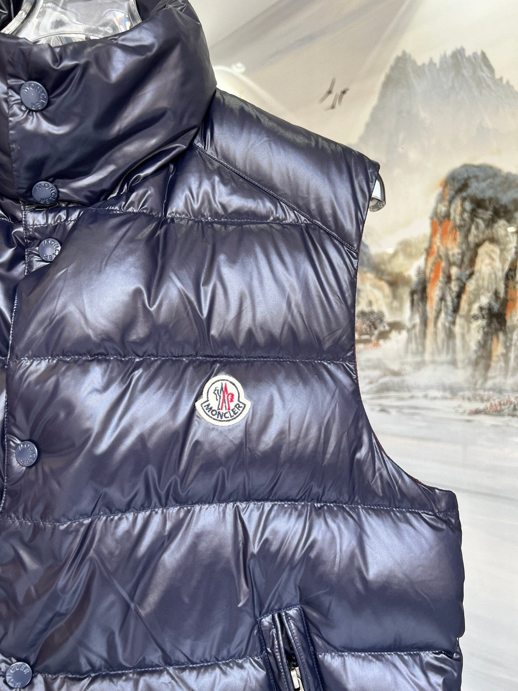 Moncler Navy Blue Glossy Down Vest