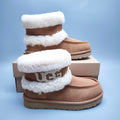 Chestnut Curly Fur Big Logo Mid-Top Trendy Boots — New Arrival | In Stock