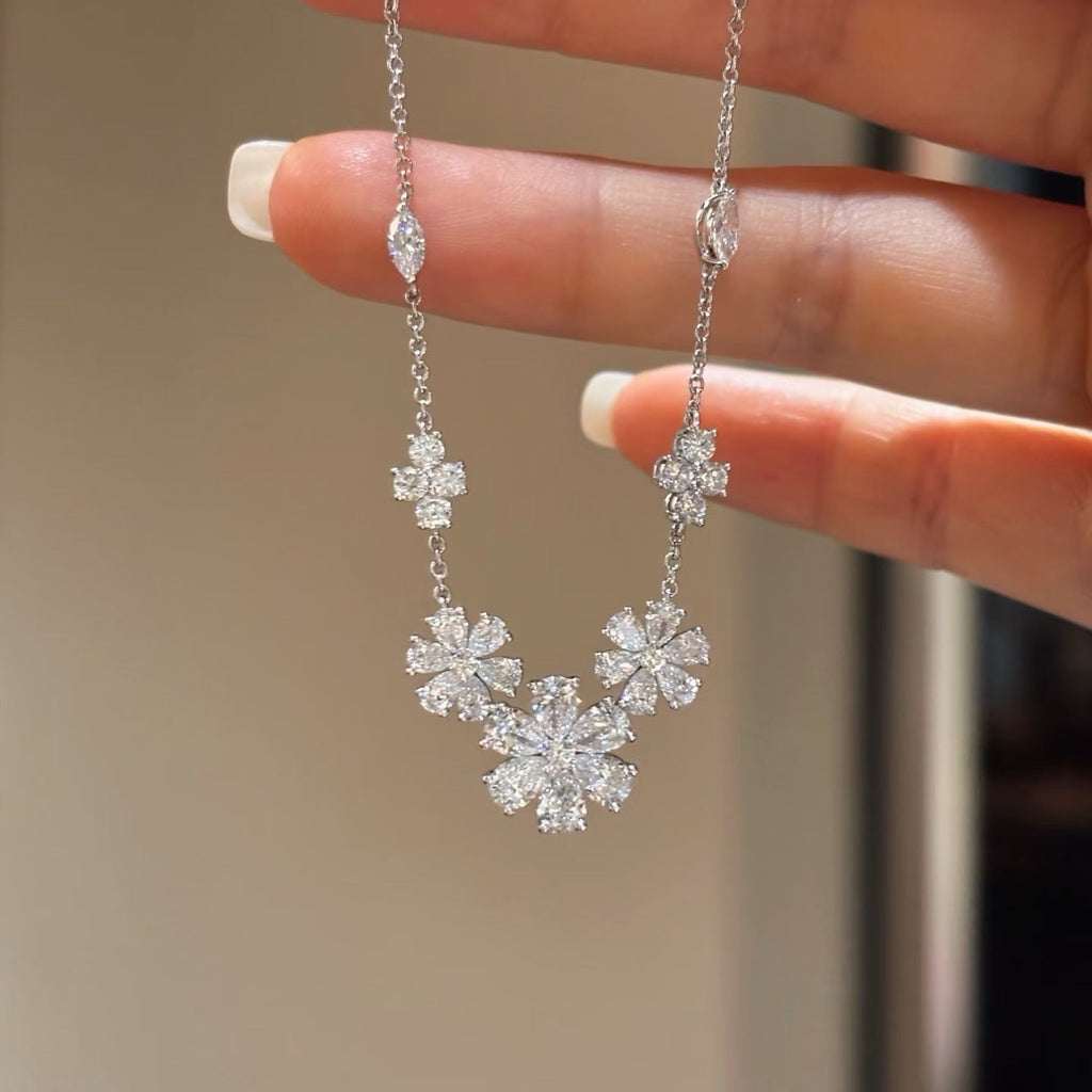 Harry Winston Style Forget-Me-Not Floral Cubic Zirconia Necklace