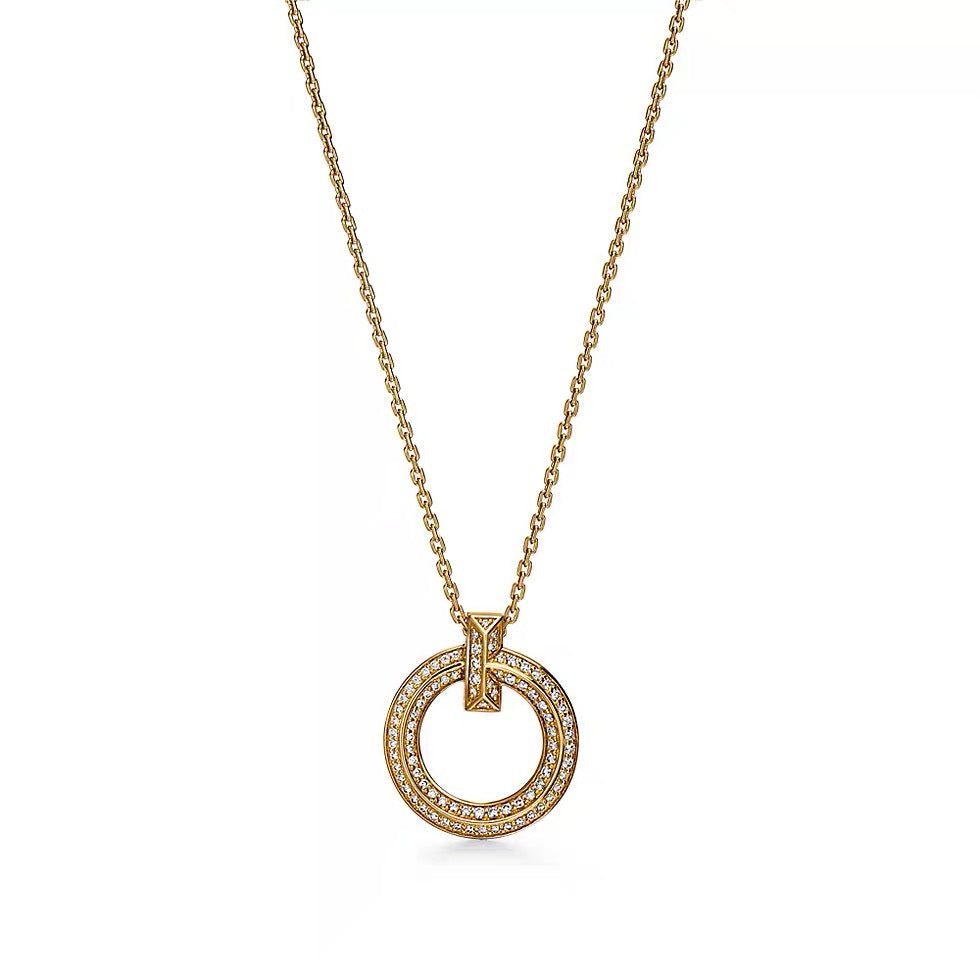 Tiffany Style T Motif Cubic Zirconia 18K Gold-Plated Necklace