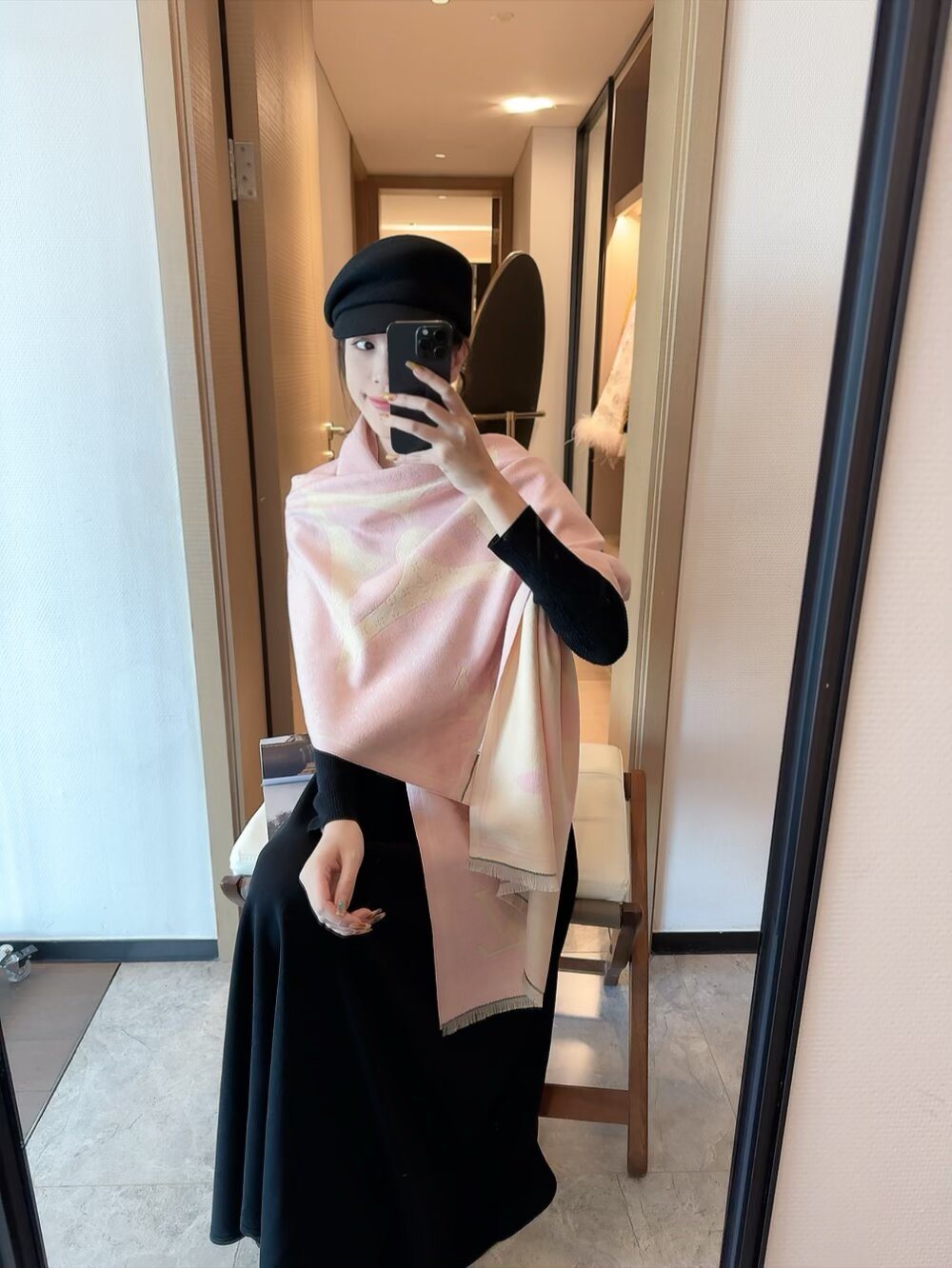Louis Vuitton Monogram-Style Fringe Scarf