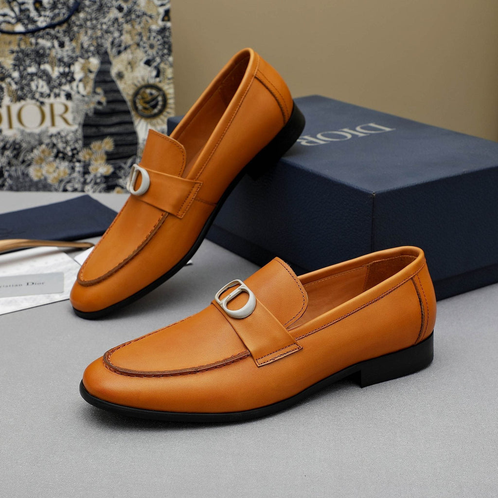 Dior Tan Leather Buckle Loafers
