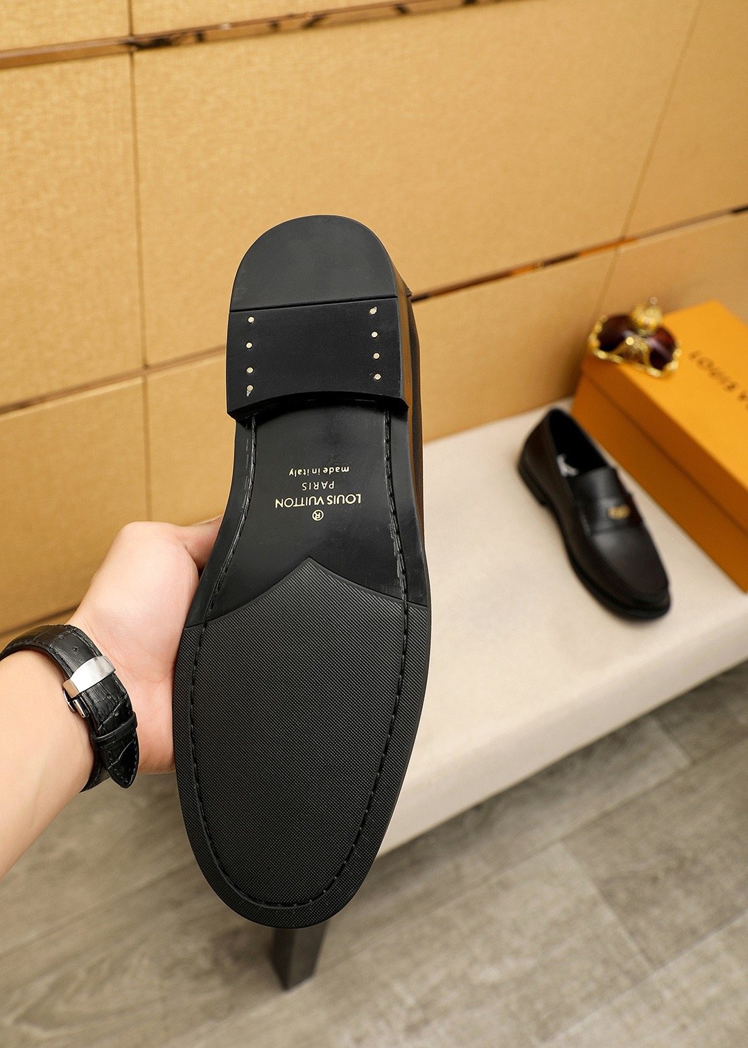 Louis Vuitton Black Textured Hardware Loafers