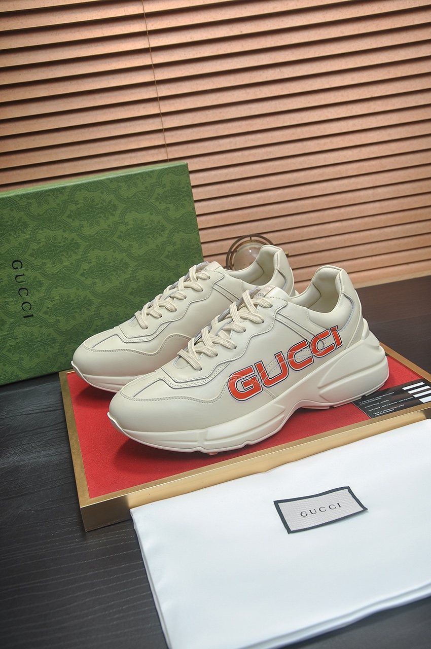 Gucci Ivory White Red Logo Sneakers