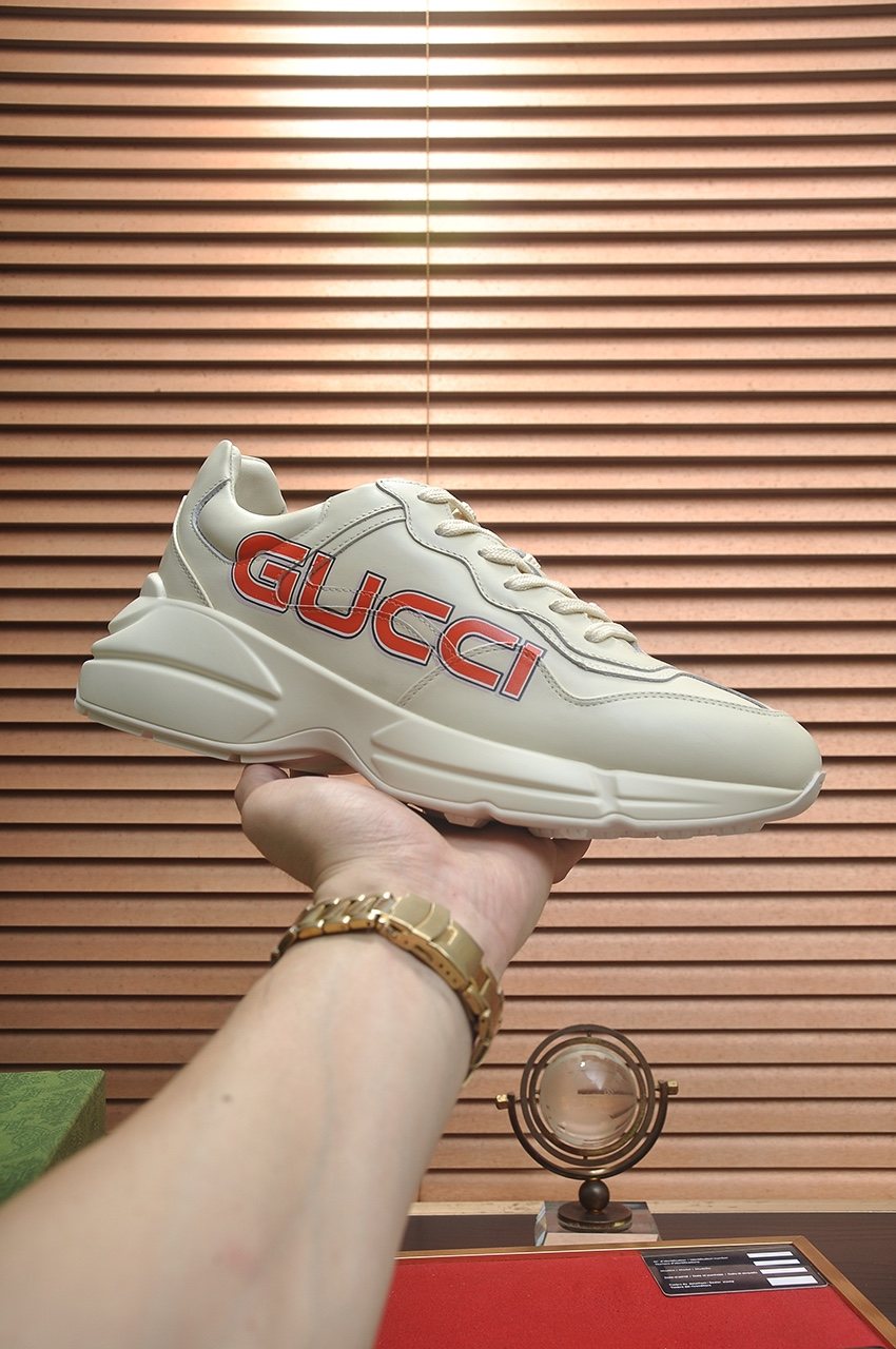 Gucci Ivory White Red Logo Sneakers