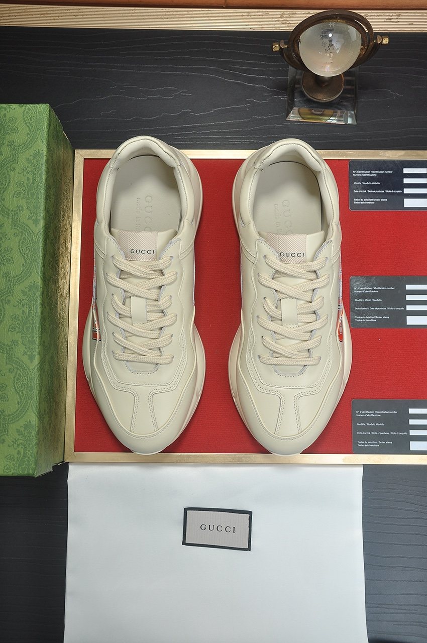 Gucci Ivory White Red Logo Sneakers