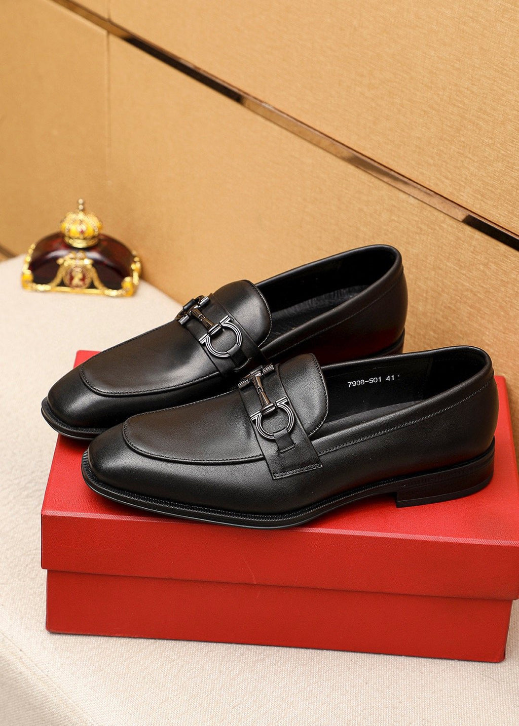 Ferragamo Black Leather Bit Loafers - Stacked Heel