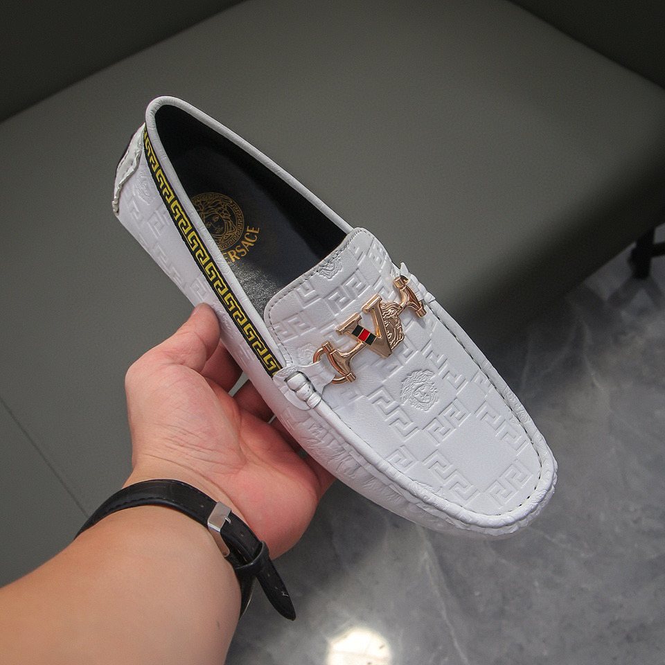 Versace White Textured Slip-On Loafers