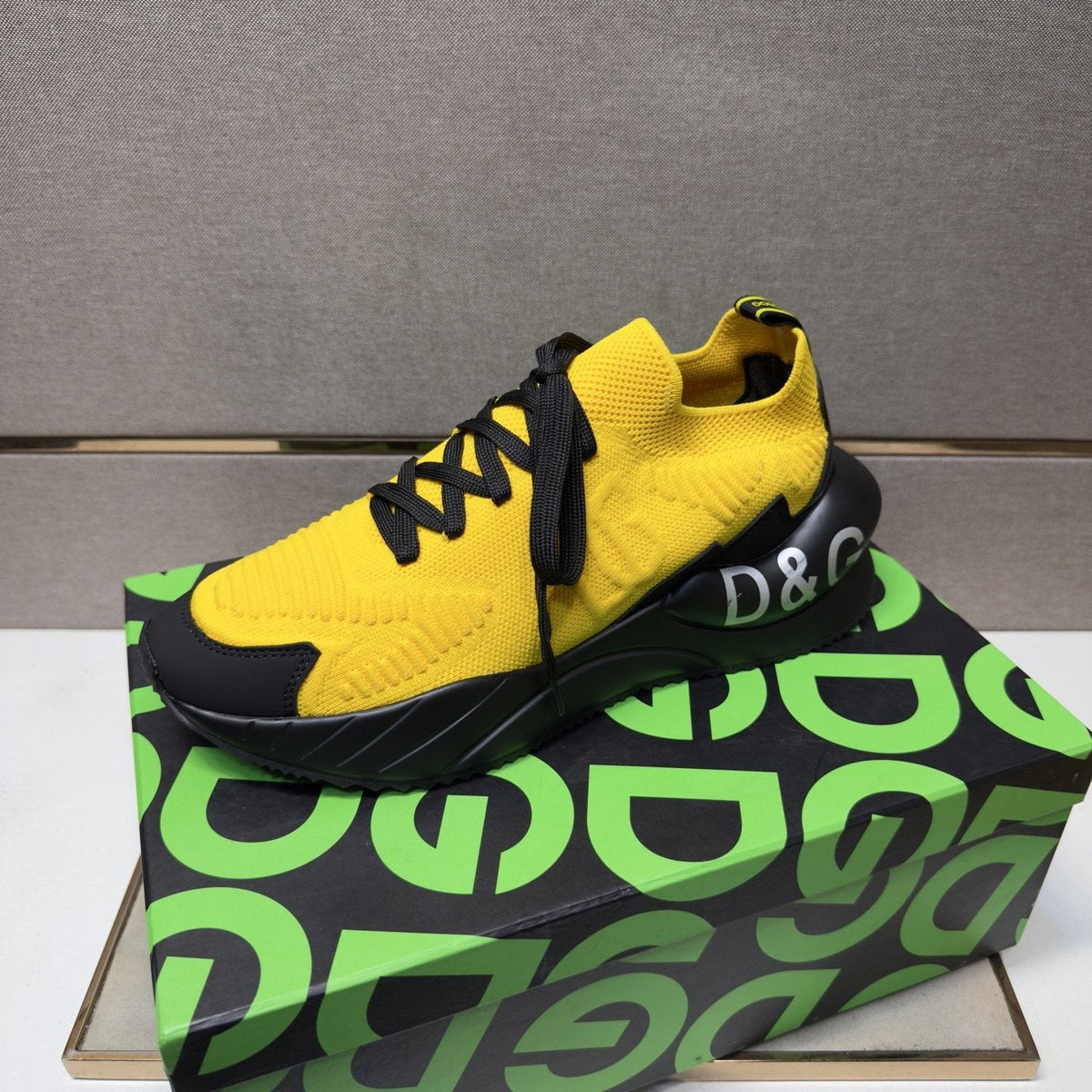 Dolce & Gabbana Yellow and Black Lace-Up Sneakers