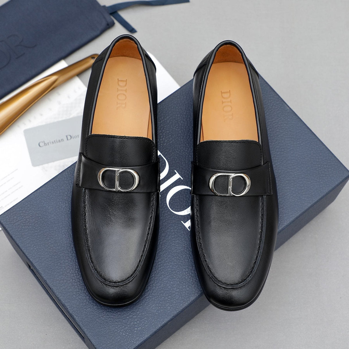 Dior Black Metal-Buckle Loafers