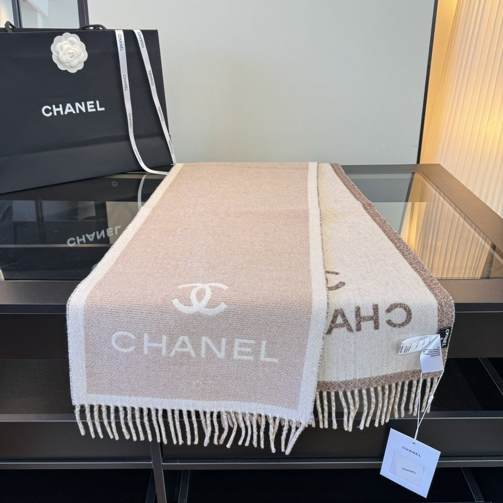 Chanel Logo Fringe Scarf